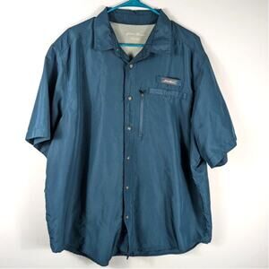 Eddie Bauer 2XL Short Sleeve Button Down Shirt Blue Ripstop Outdoor Fishing